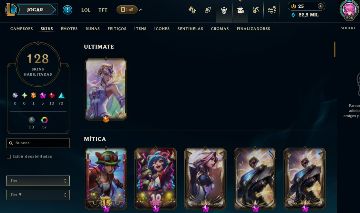 FULL ACESSO - 128 SKINS - 150 CAMPEÕES - LEVEL 296 - 22 MIL ESSENCIA AZUL