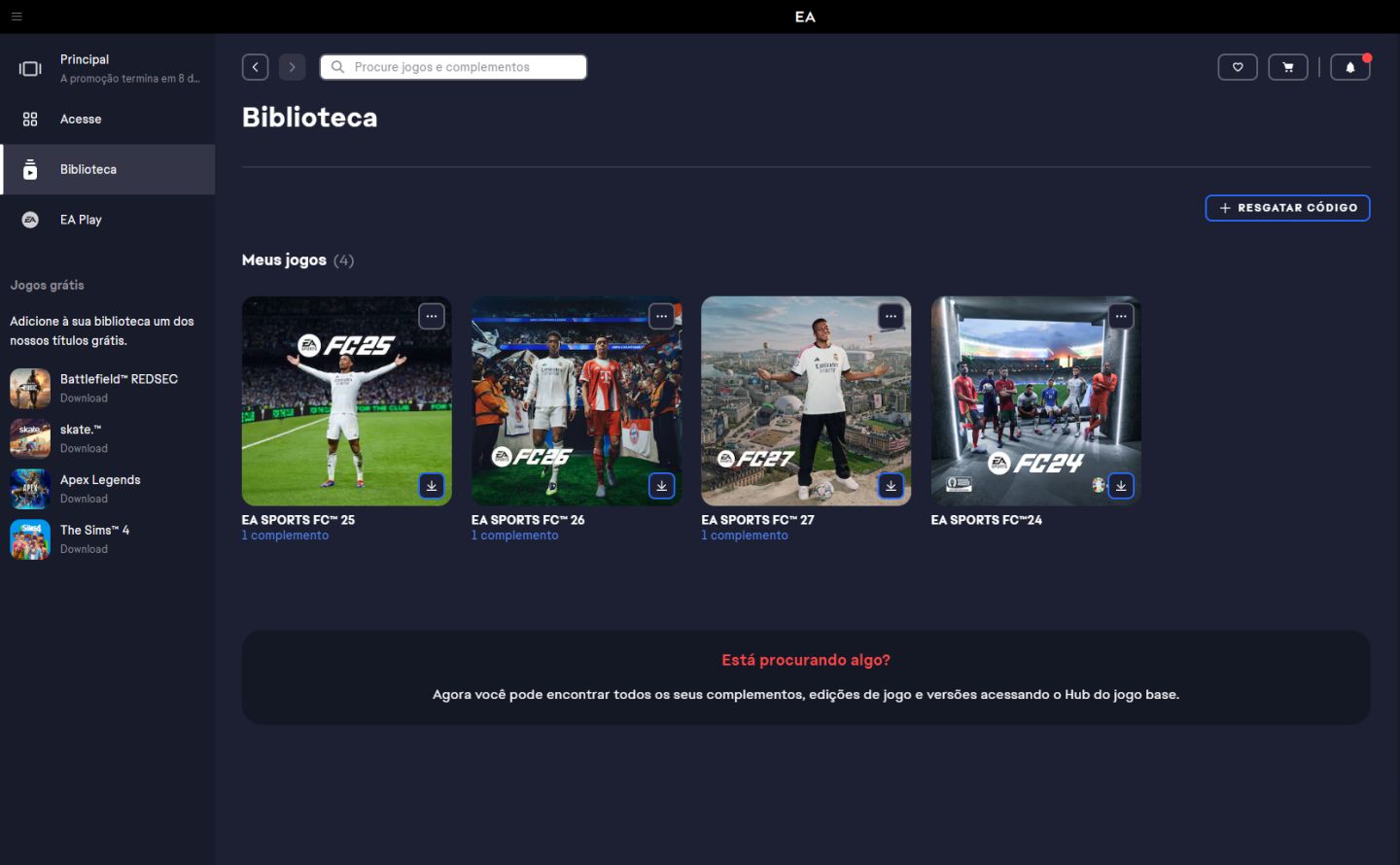 Conta EA com EA FC 24,25,26,27