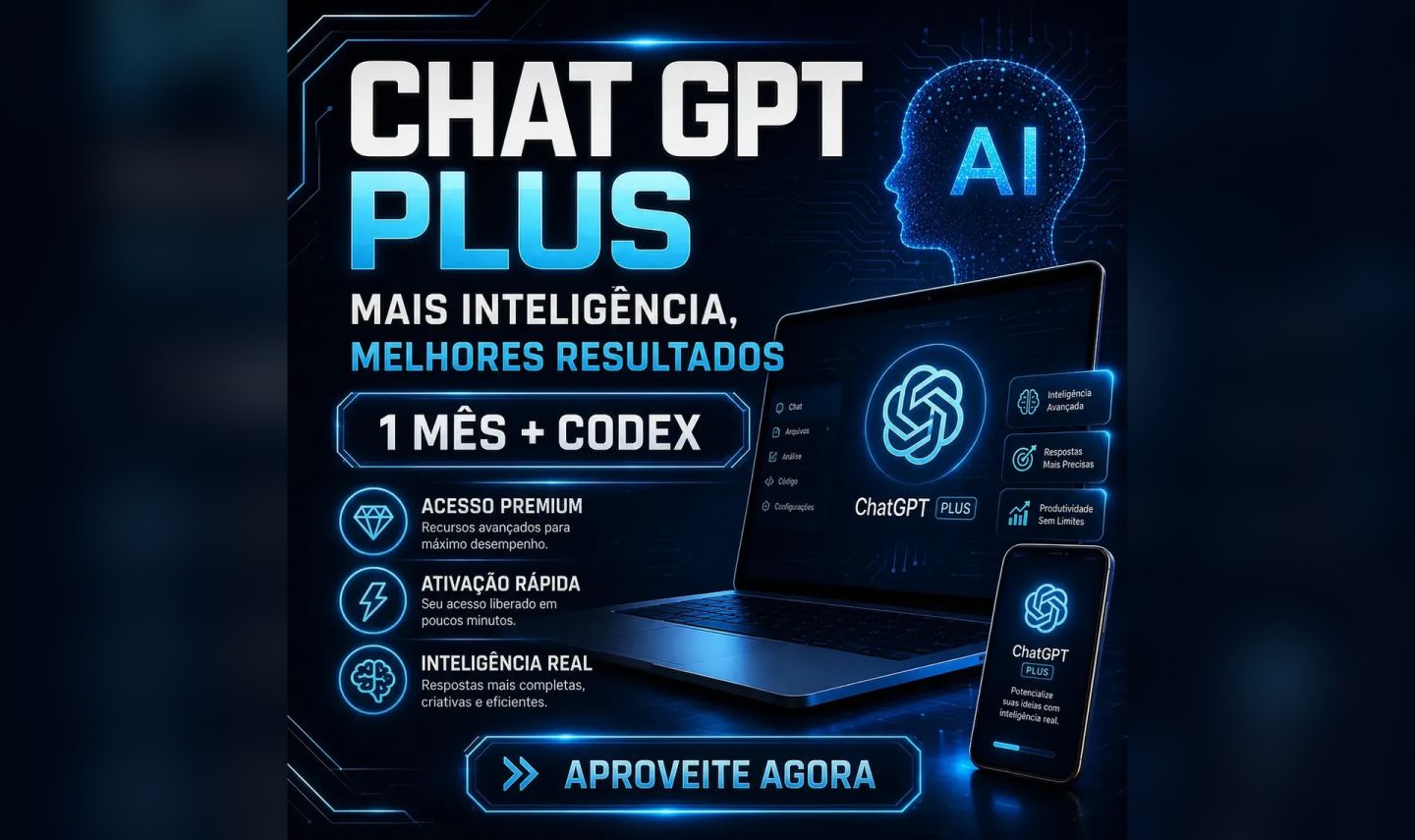 CHATGPT CHAT GPT PLUS PRIVADO 30 DIAS + CODEX (ATIVADO SMS) + BRINDE