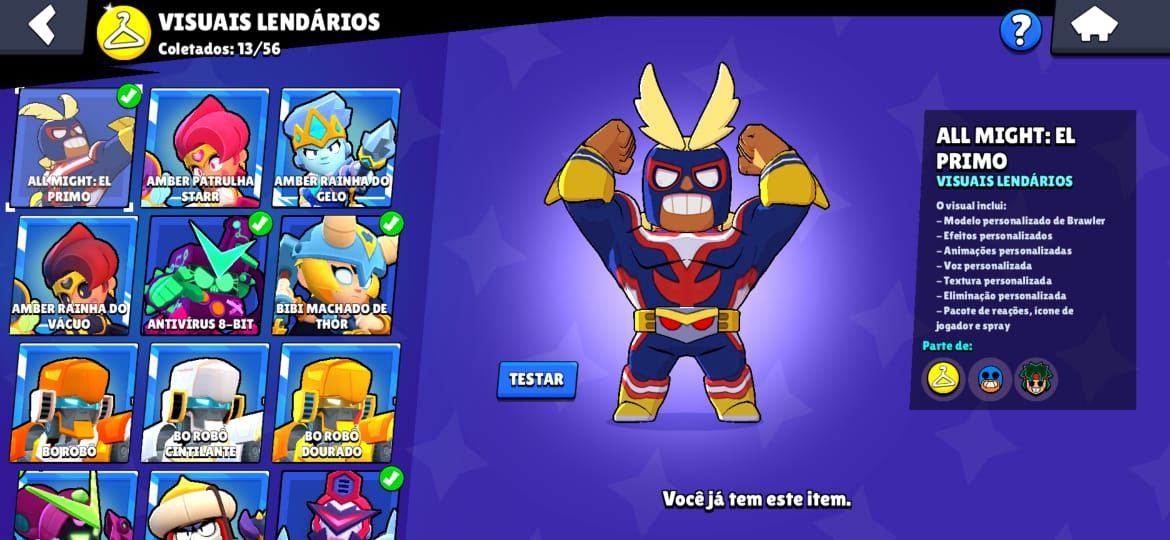 CONTA BRAWLSTARS | LENDÁRIO | TODOS BRAWLERS | 50K | RECHEADA DE SKINS | COLEÇÃO