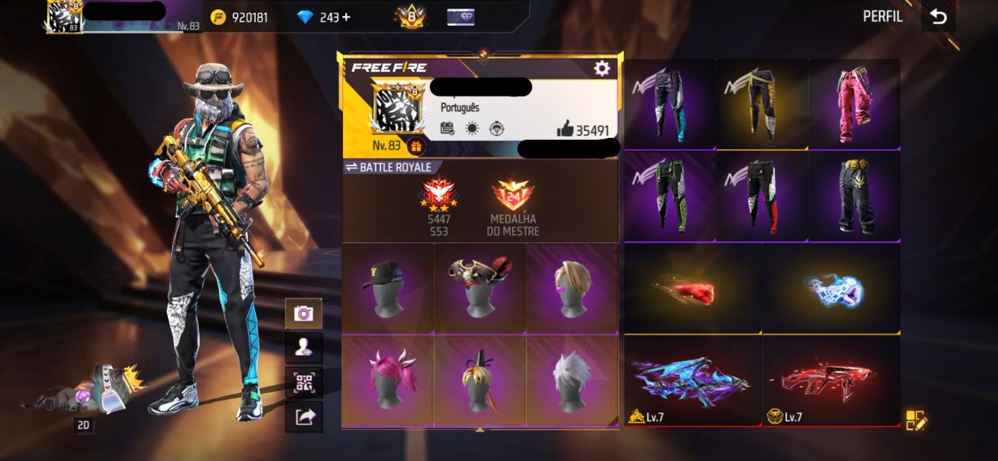 Conta Free Fire Level 83 com Segundo Passe 7 Angelicais 850+ Peitorais Prime 8
