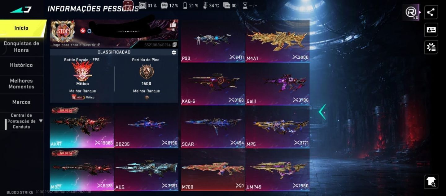 CONTA BLOOD STRIKE MUITO RARA COM SKINS ESCLUSIVA XTREME AK47 E BARRETAO LVL MAX