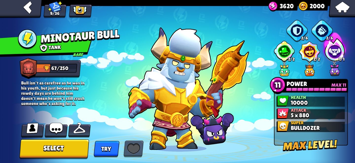 Conta iniciante com 3 brawlers full buffies