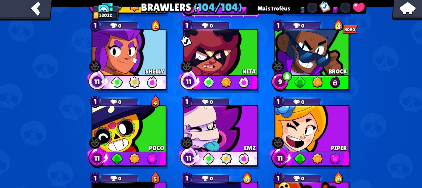 Conta de brawl com 53k de troféus,104 brawlers e skins raras