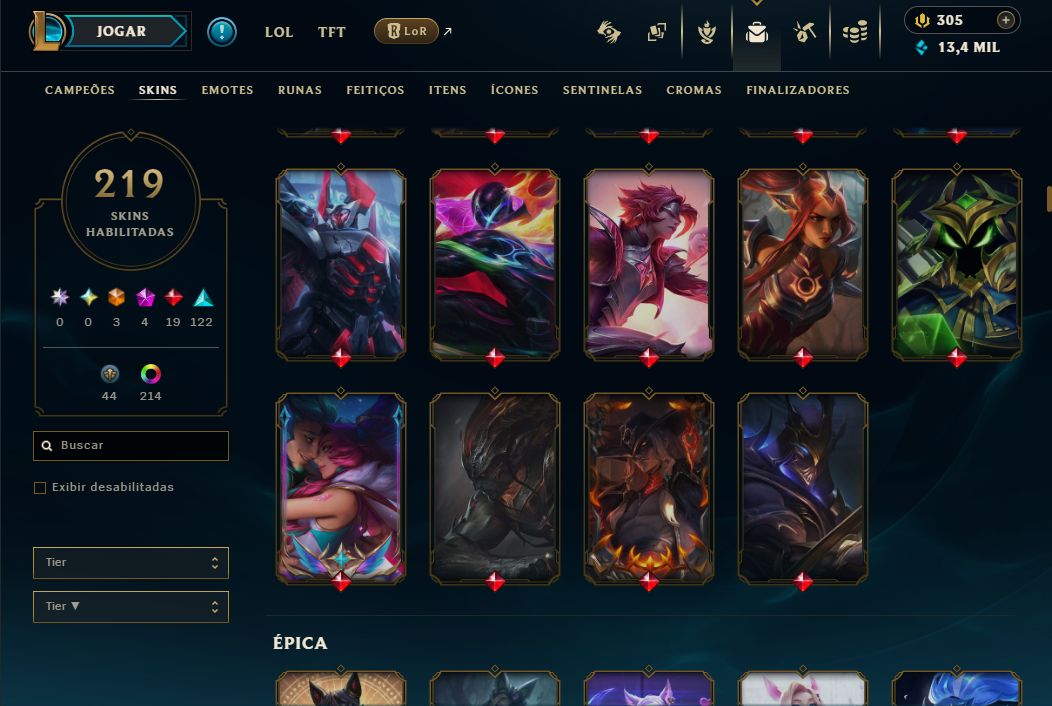 CONTA LOL 2021 - DIAMANTE 2 - 219 SKINS 216 CROMAS - WINRATE 65% - FULL ACESSO