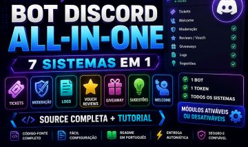 Source Bot Discord | 7 em 1 + Ticket + Moderação | Entrega Automática
