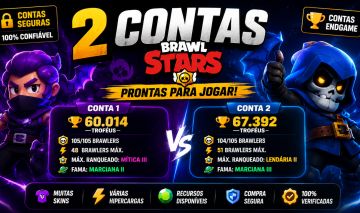 2 Contas Brawl Stars 67K+60K Troféus | 627 Skins | Endgame