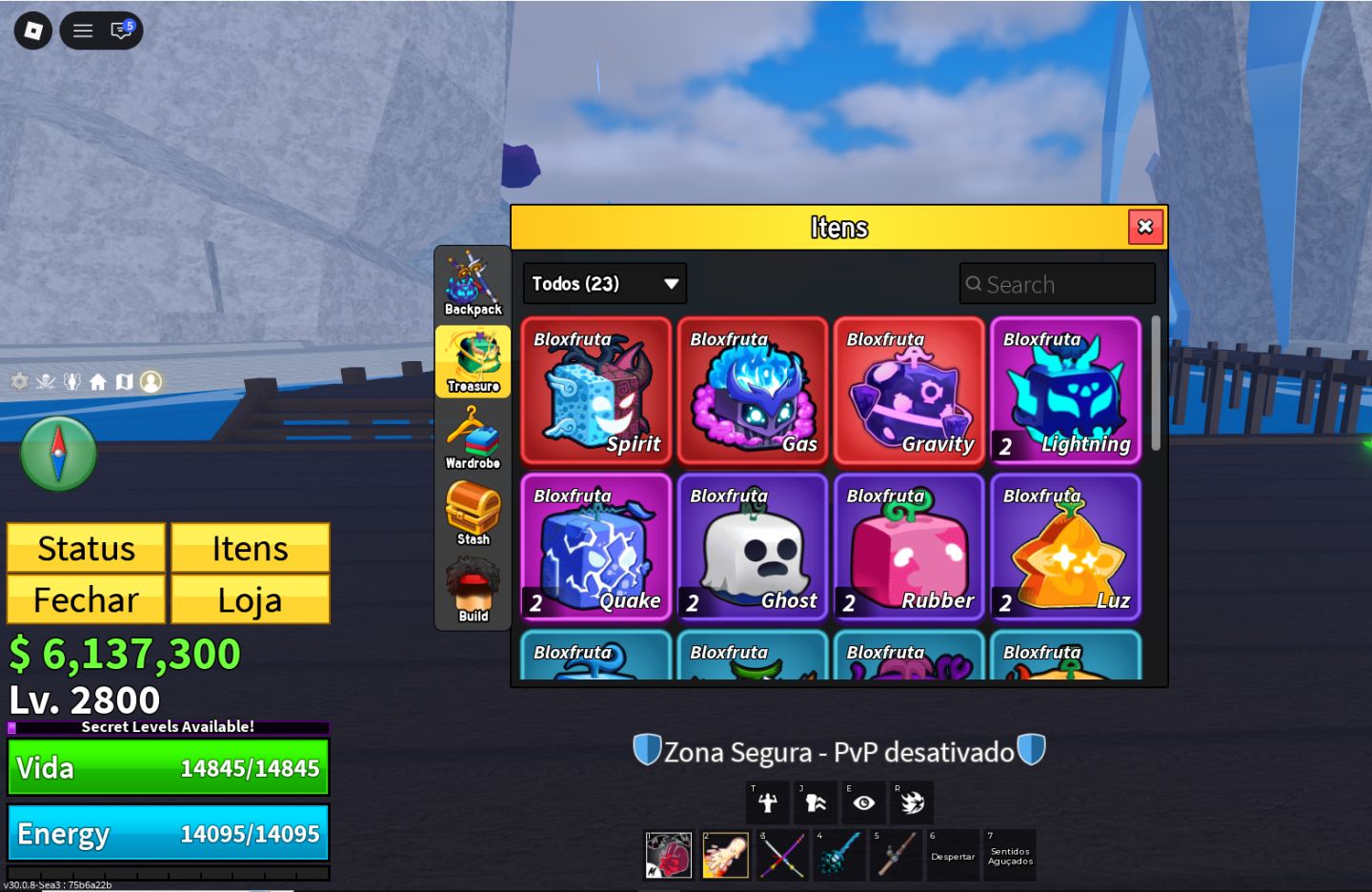 CONTAS BLOX FRUITS COM GAMEPASS / NOTICADOR DE FRUTA / STOREGE / DARK BLADE E +