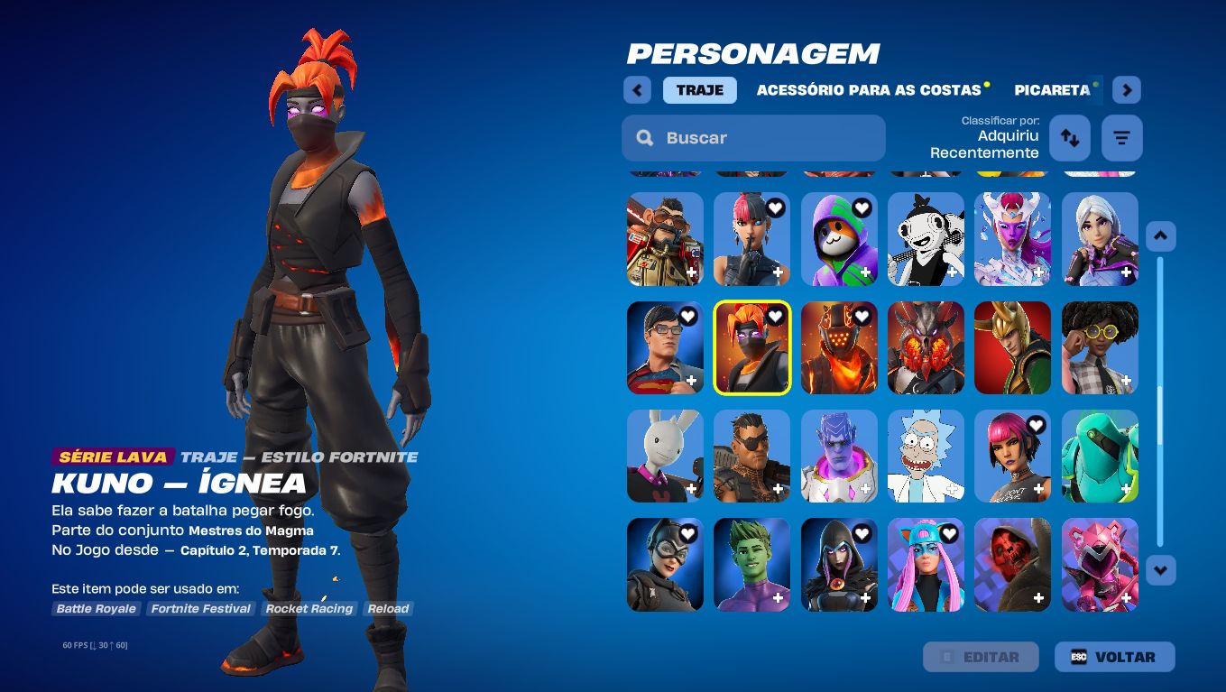 (Preço negociável) Conta 145 skins + 1k Vbucks, 100% segura!!! Fortnite