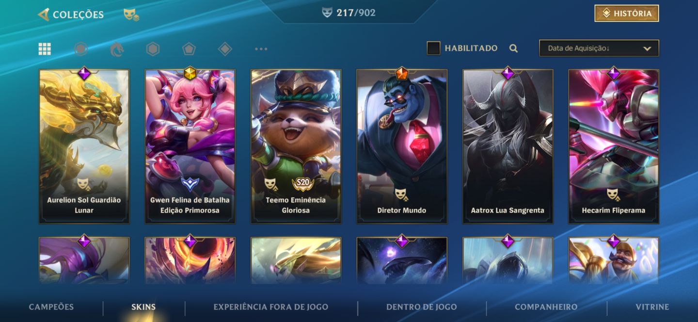Conta de wr super rara e old com mais de 200 skins e todos os campeões