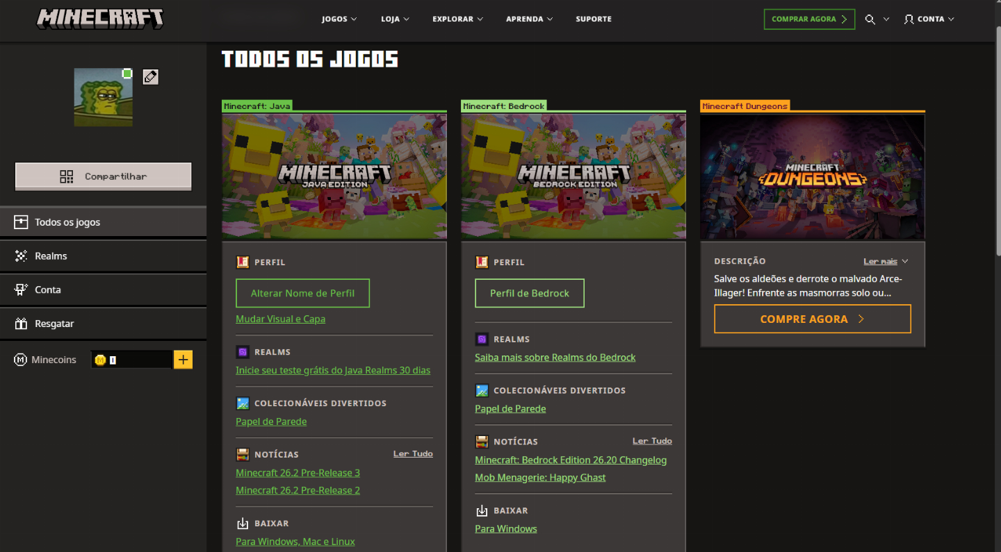 Conta com Minecraft Original