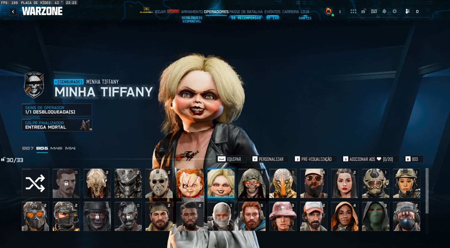 CONTA WARZONE SKINS RARAS COM BAILARINA, JASON, CHUCKY, NOIVA DO CHUCK, PREDADOR