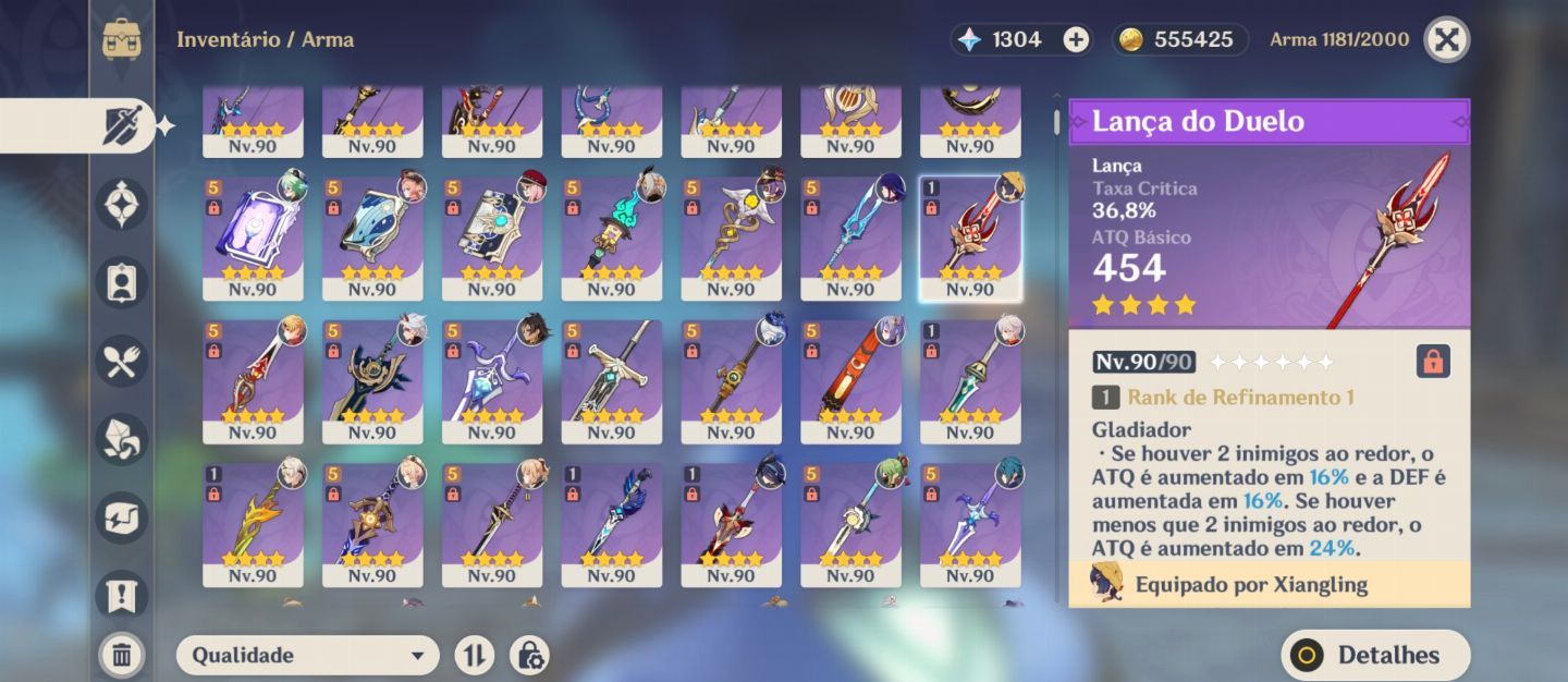 Conta Genshin Impact com vários personagens T5 incluindo os TOp meta DPS.