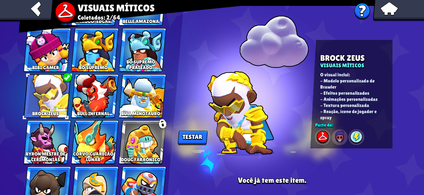 Conta de brawl stars com 1 prestigios e varios brawlers lendários e skins