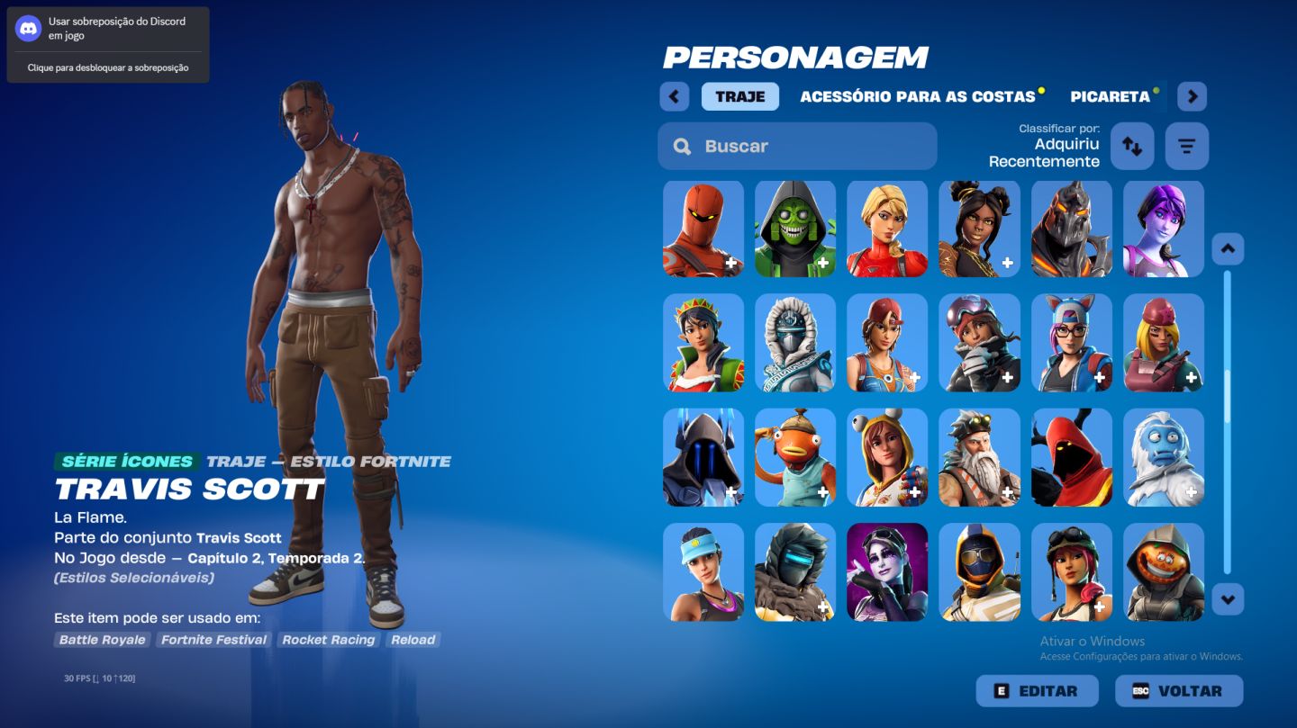 CONTA FORTNITE CAVALEIRO NEGRO, JOHN WICK, TRAVIS SCOTT + SALVE O MUNDO
