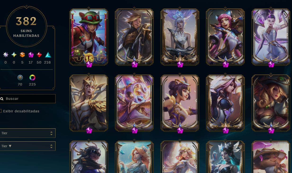CONTA DO LOL - 382 SKINS (5 ULTIMATES, 17 MÍTICAS E 50 LENDÁRIAS), PLATINA,