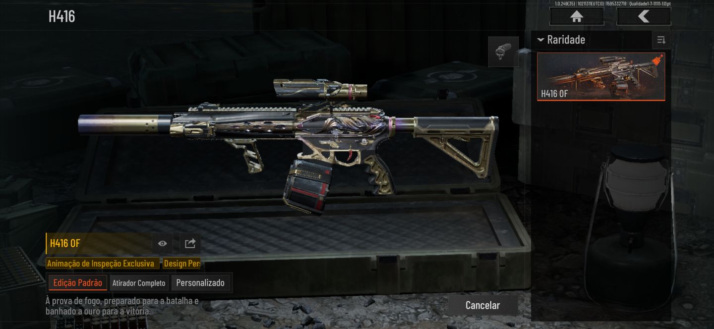 Conta Arena breakout mobile 12 milhões de armazém com skin de armas douradas