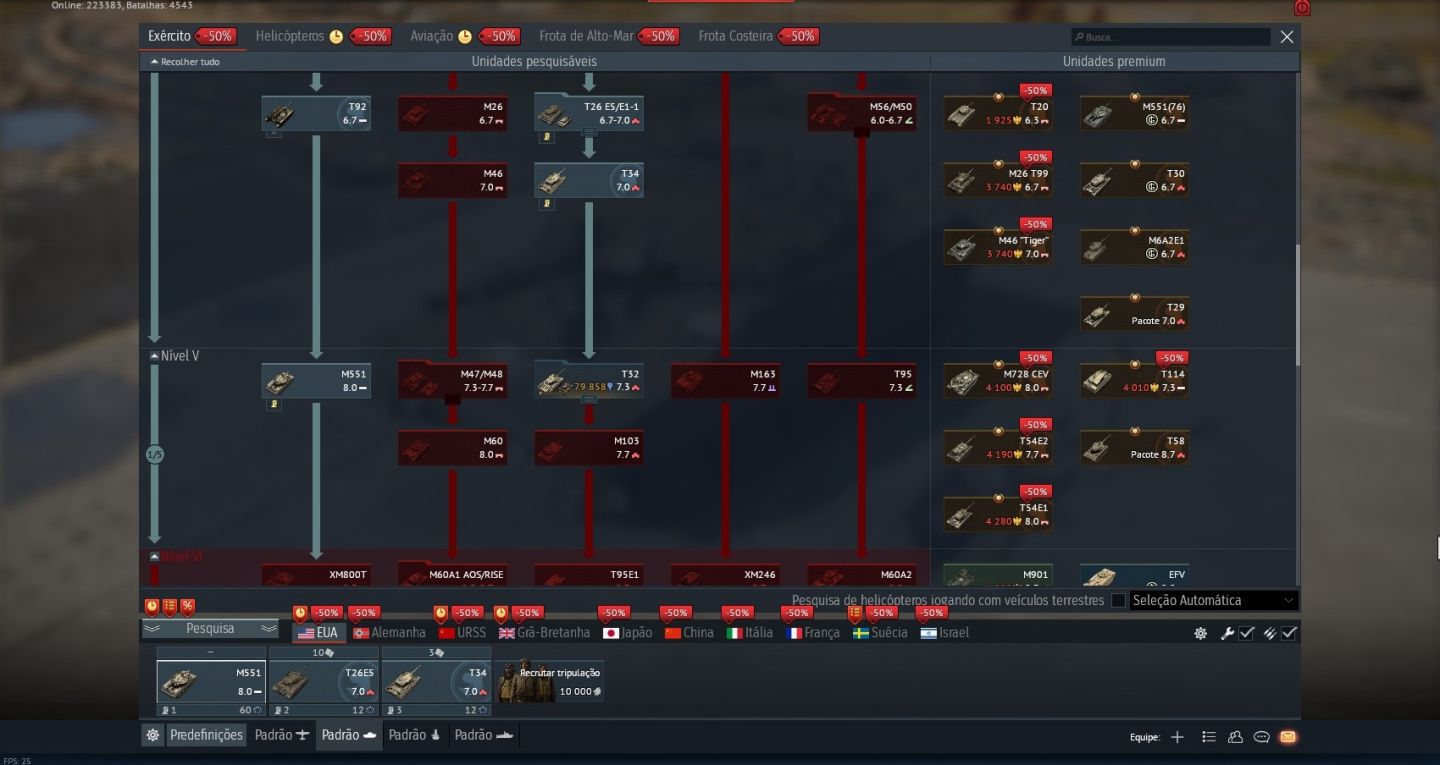 Conta War Thunder Árvore dos EUA (Nível V) | Line-up BR 8.0 | Avatar Exclusivo.