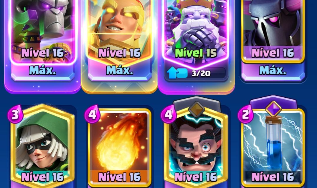CONTA CLASH ROYALE :FULL Torre do Rei 16 | 17 Cartas Max 26 Evoluções 20 Skins