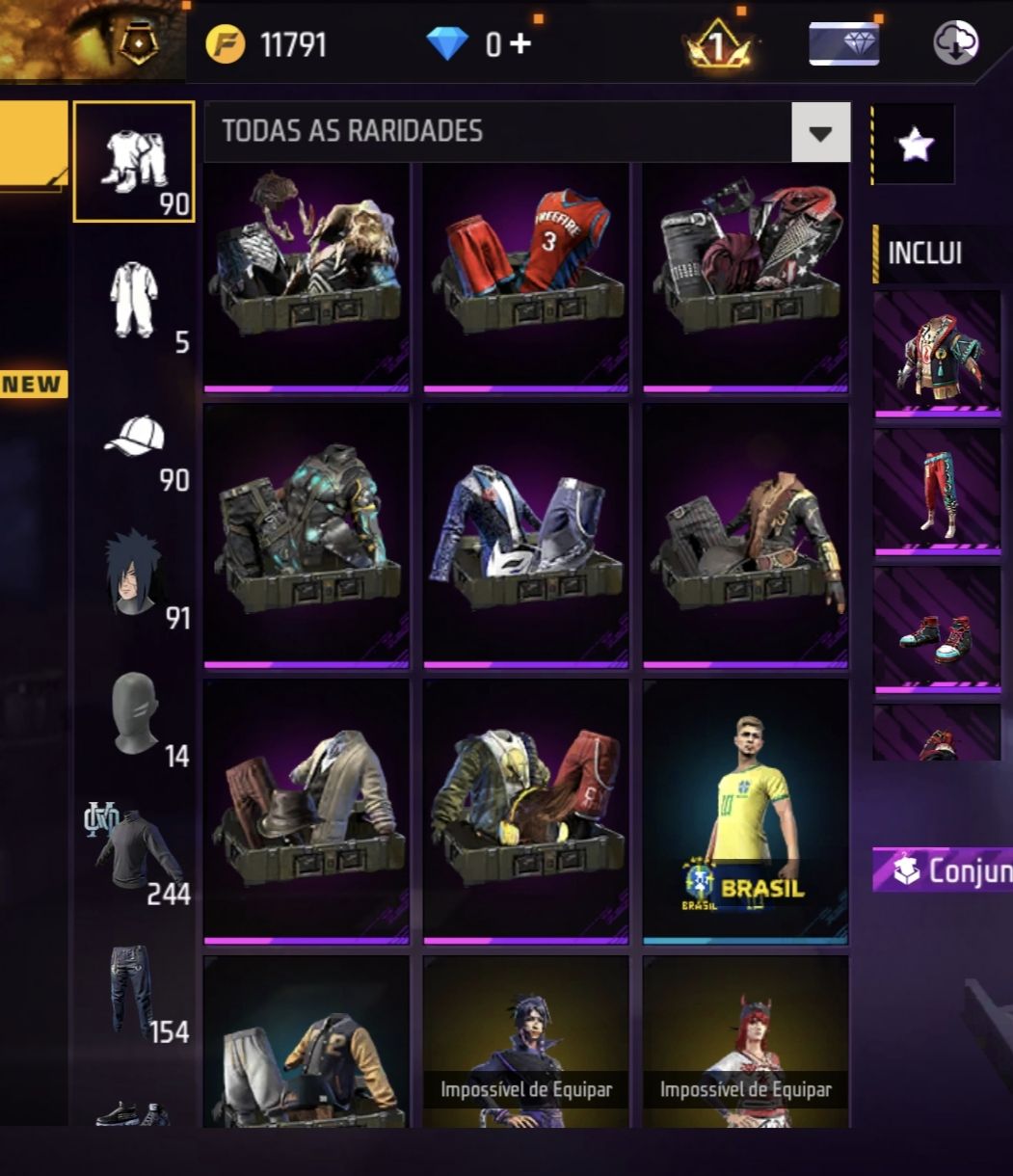 Conta antiga de free fire com algumas skins raras de incubadora e passe