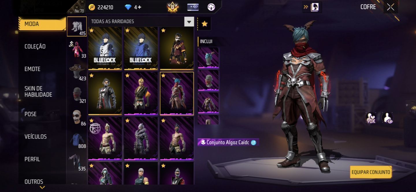 CONTA FREE FIRE QUASE LEVEL 80 com vários passe e coisas raras.