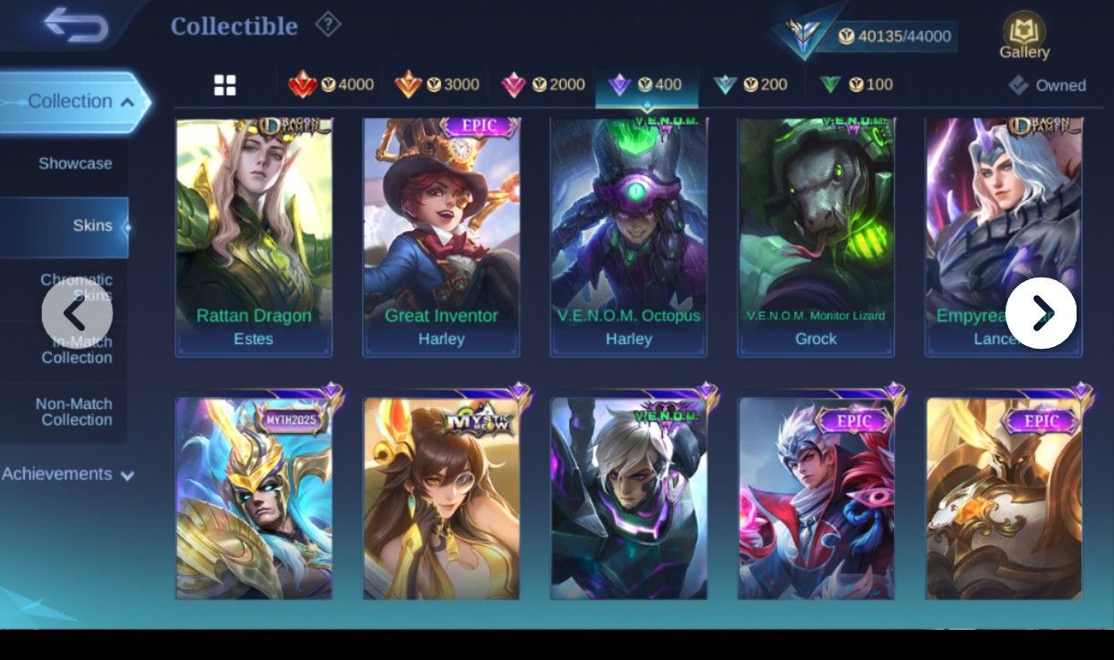 Conta mobile legends muitas skins épicas preço promocional