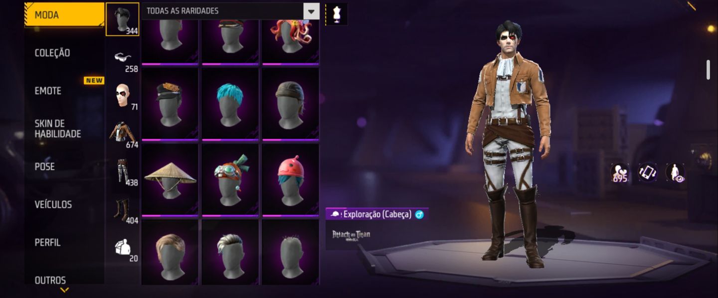 Conta de Free Fire com ID raro e várias skins raras