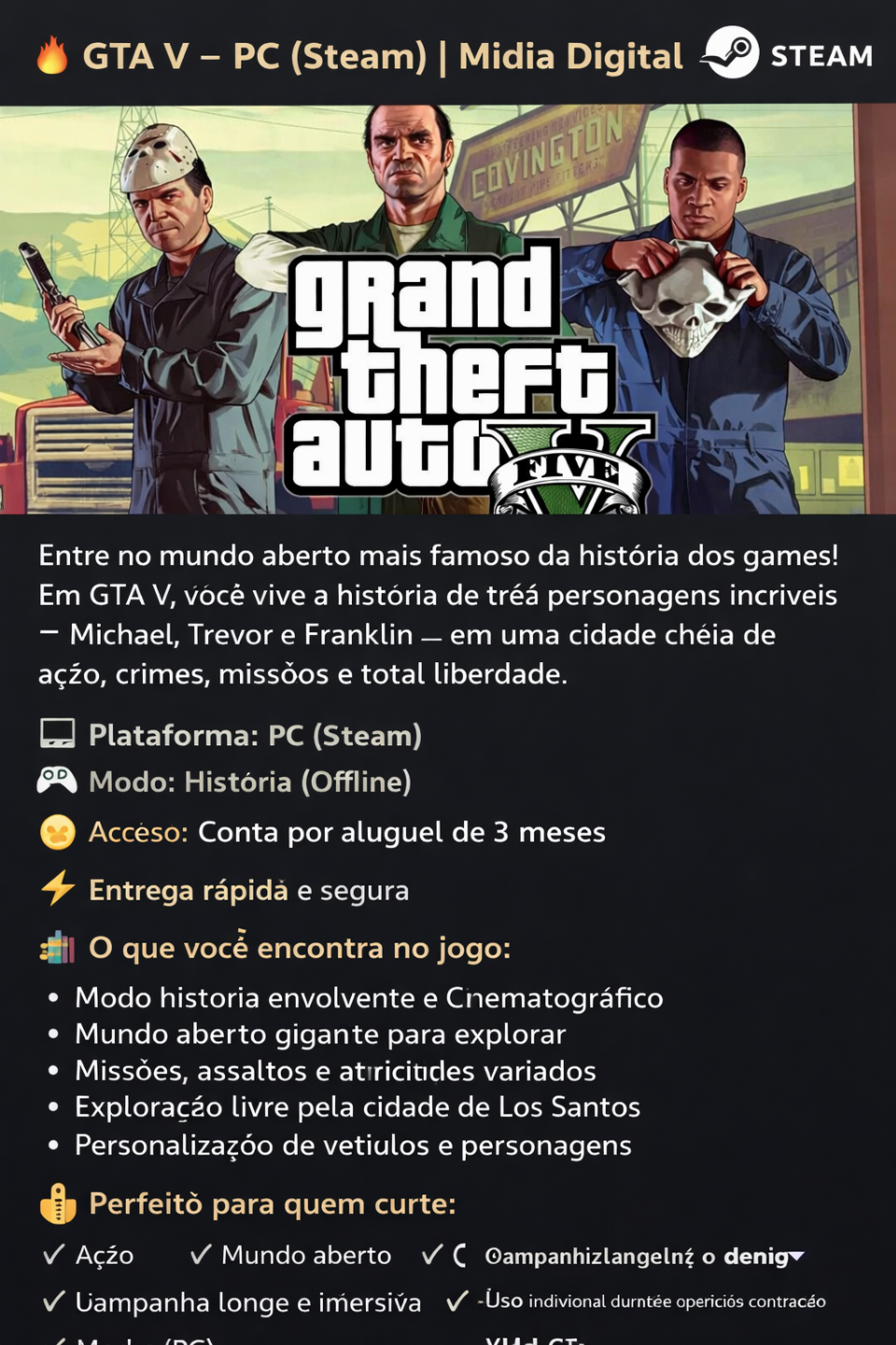 Conta Steam GTA 5 - ( Modo História e Online)