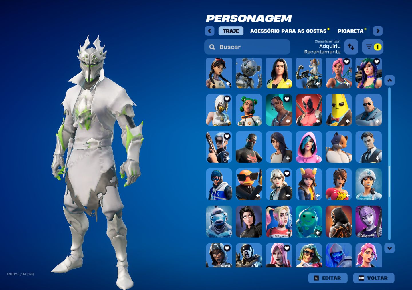 Conta de fortnite com cavaleiro aranha corrompido minty, travis scott e mais