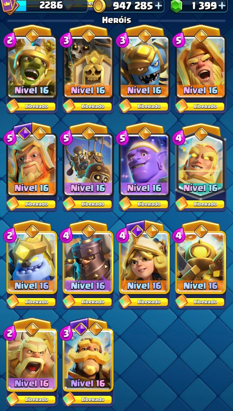CONTA DE CLASH ROYALE / NÍVEL DE COLEÇÃO 2286 / TODAS EVOS E HERÓIS