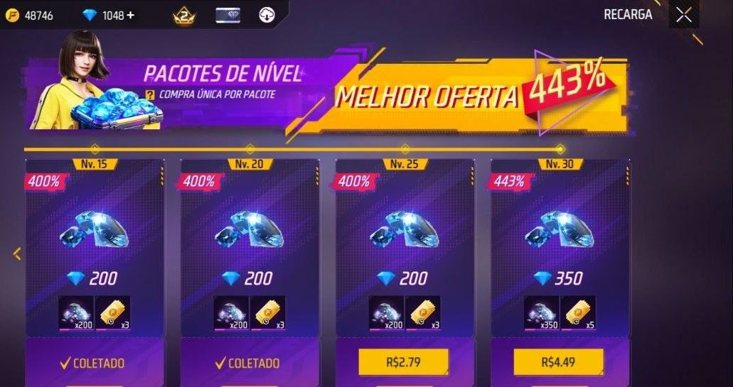 CONTA FREE FIRE LVL 30 MESTRE 5 BR COM MEGUMI JJK|KAKASHI |JIRAYA E 1048 DIMAS