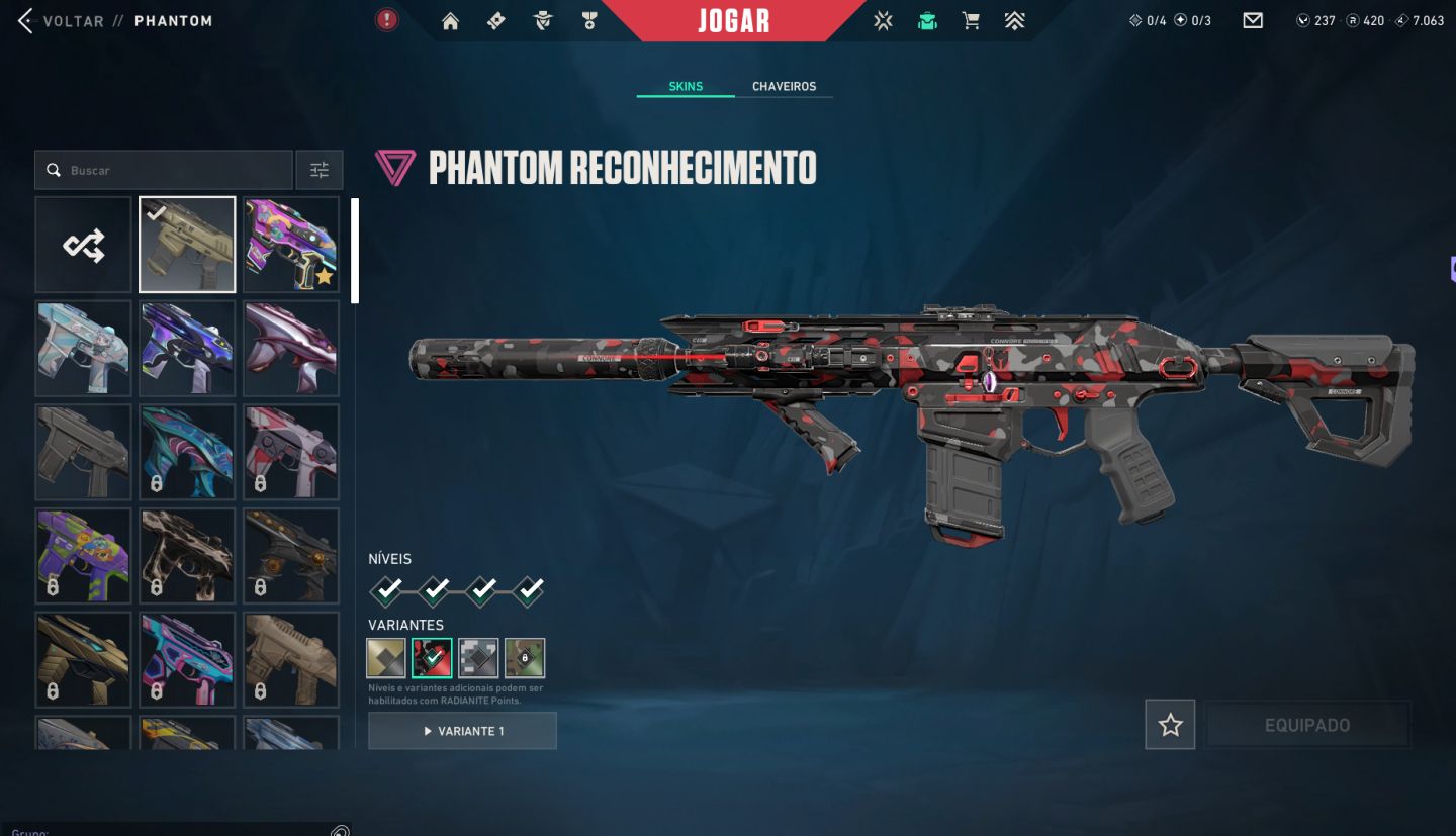 Conta antiga de valorant com muitas skins de loja e passe +chaveiros