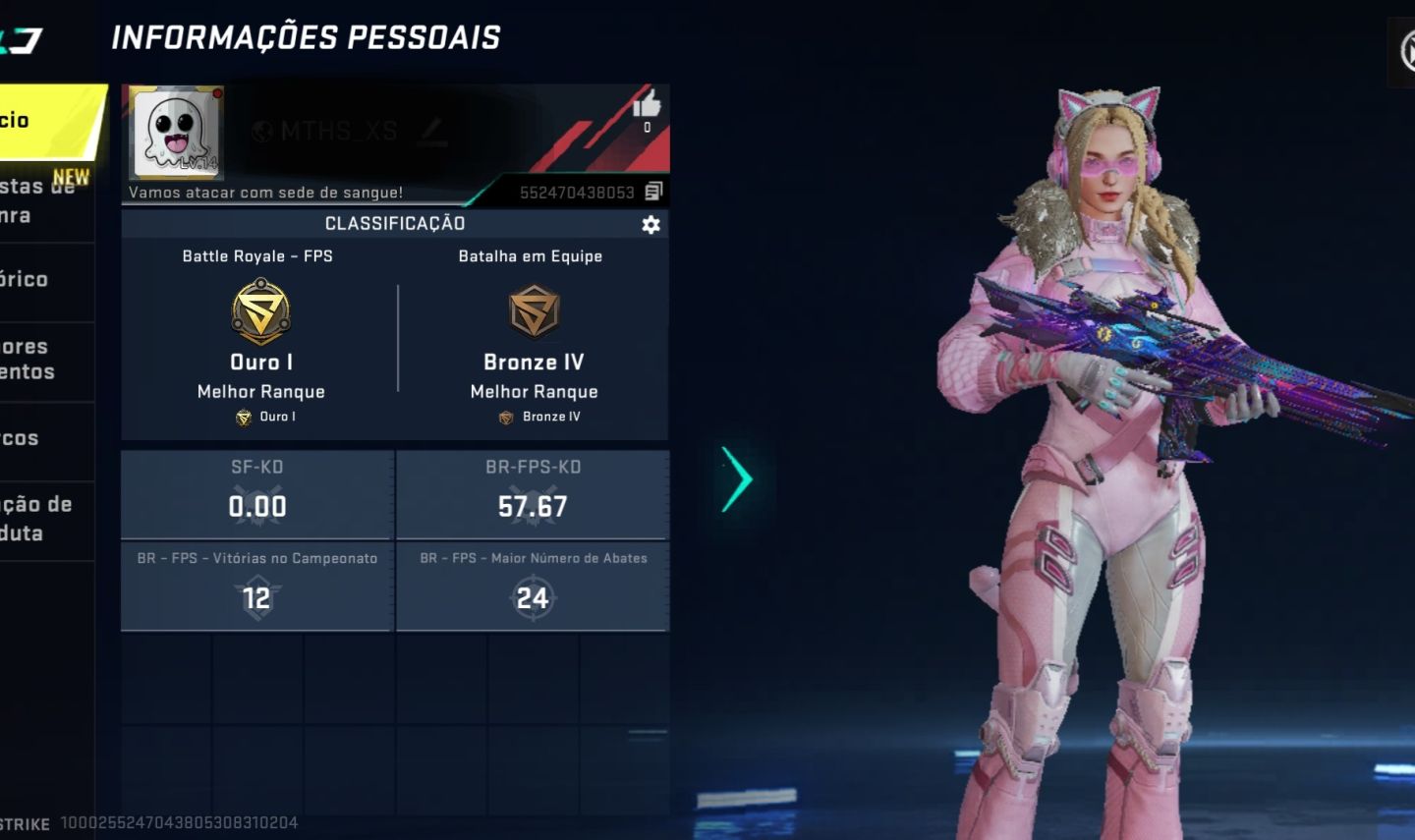 CONTA BLOOD STRIKE M4A1 ETERNA + EMMA NYAN LENDÁRIA + PASSE VETERANO
