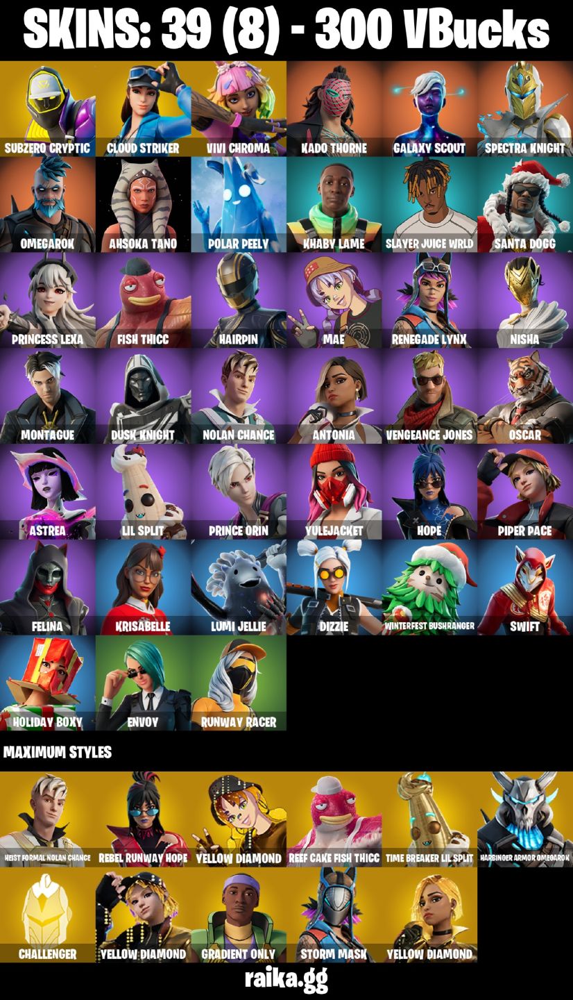 CONTA FORTNITE COM 39 SKINS VIVI CHROMA/KADO/THORNE/GALAXY/SLAYER JUICE/FISH THI