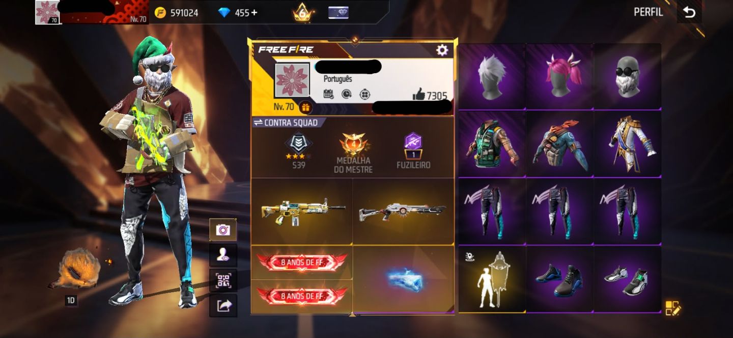 Conta free fire gemada com bandeirao mandela angelical barbinha punho passe raro