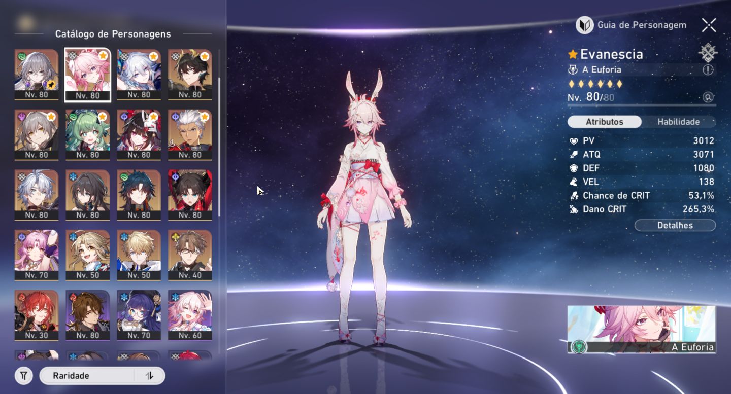 Conta Honkai Star Rail AR 70 com Skin e Eidolons