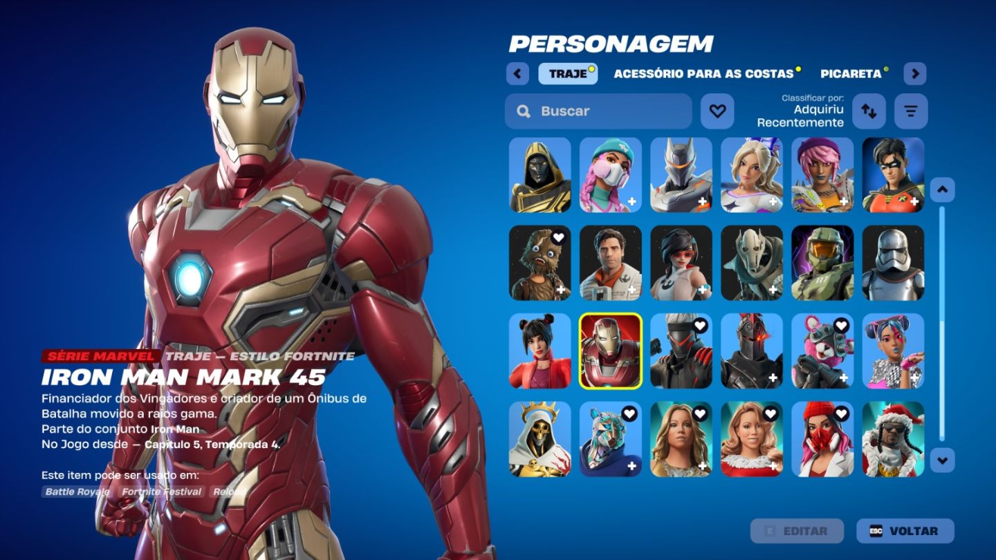 Conta de Fortnite com 47 Skins | Iron Man Mk 45 | Promoção!