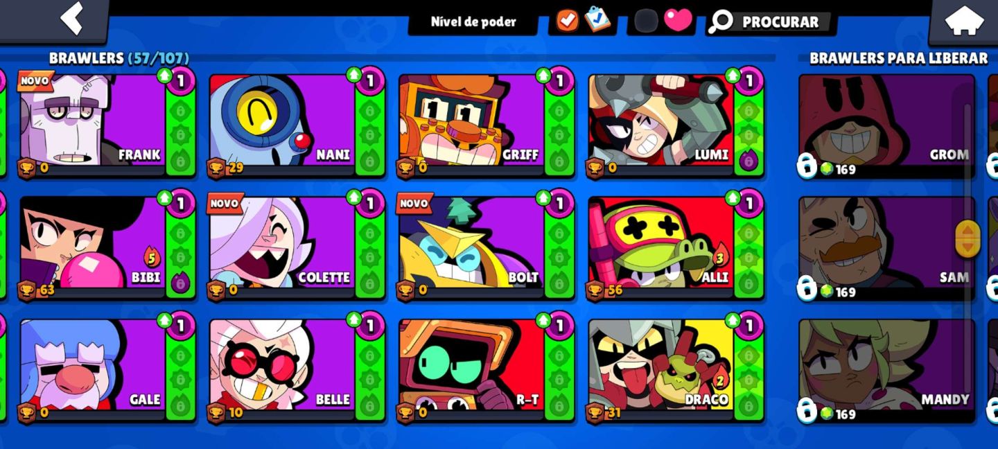 BRAWL STARS + CLASH ROYALE | 57 BRAWLERS | 90/123 CARTAS | 1595 GEMAS
