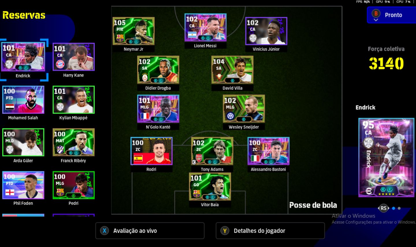 Efootball2025 conta de pc stean,todos jogadores bugados Neymar 105 duplo inpeto