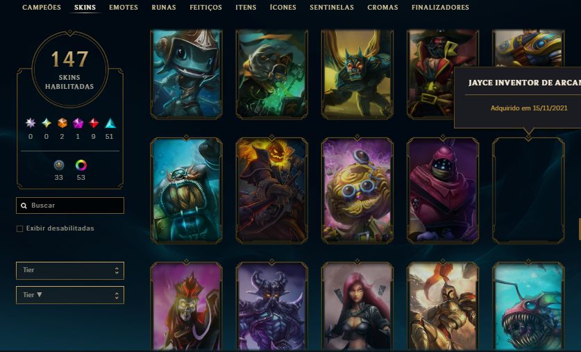 CONTA NIVEL 292 / 147 SKINS / MF EXOCÓSMICA/ 9 LENDÁRIAS/ 51 ÉPICAS /TODOS CHAMP