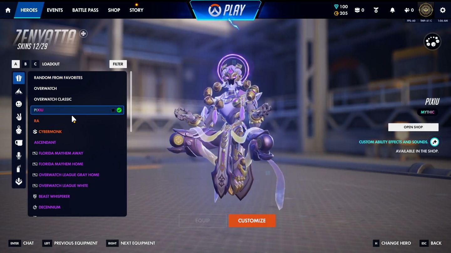 Conta OW com várias skins e prismas