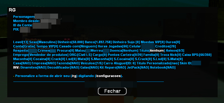 VENDA DE CONTA | BRASIL PLAY SHOX | [SERVER 1] | SA-MP