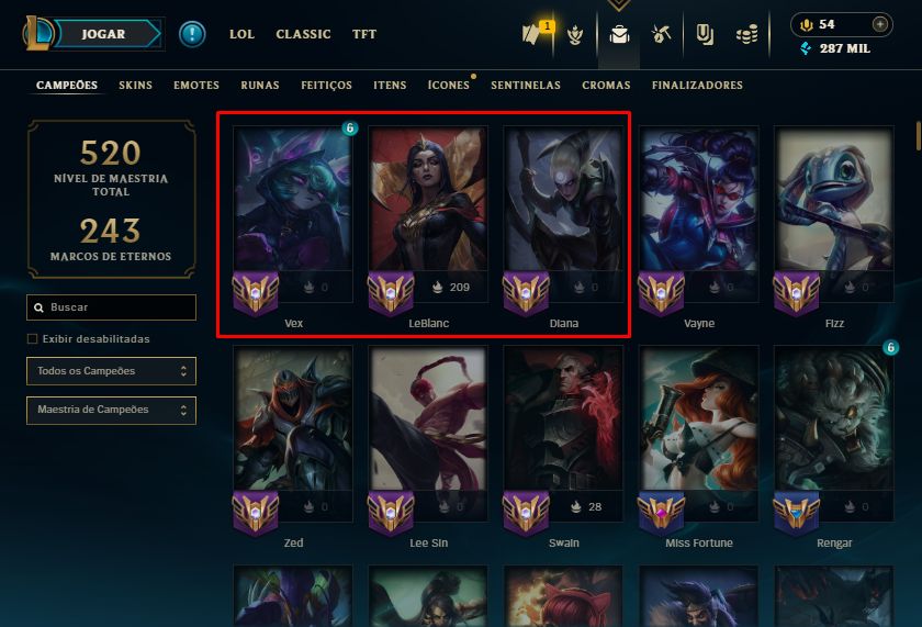 CONTAS MONOCHAMPIONS/ 1 MILHAO DE MAESTRIA+ COM BASTANTE OU POUCA SKINS