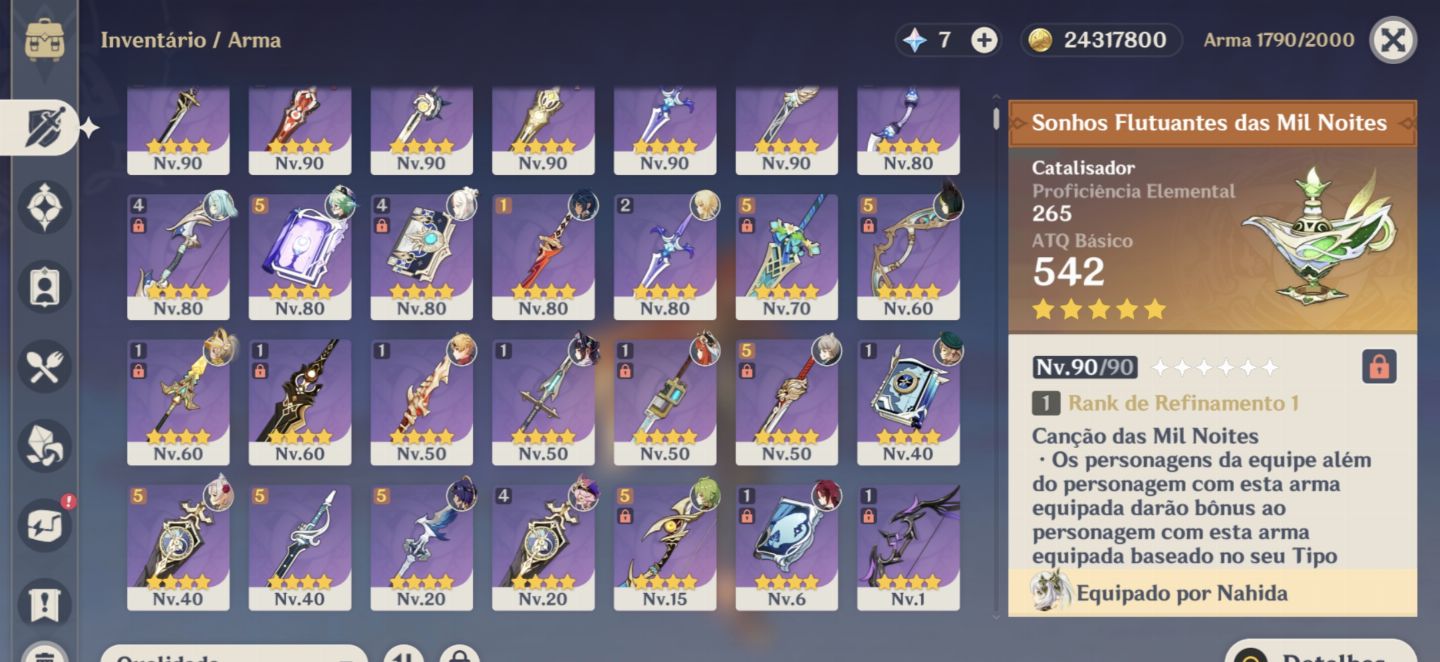 CONTA GENSHIN AR60 QUASE END GAME COM VARIOS PERSONAGENS METAS E ARMAS T5