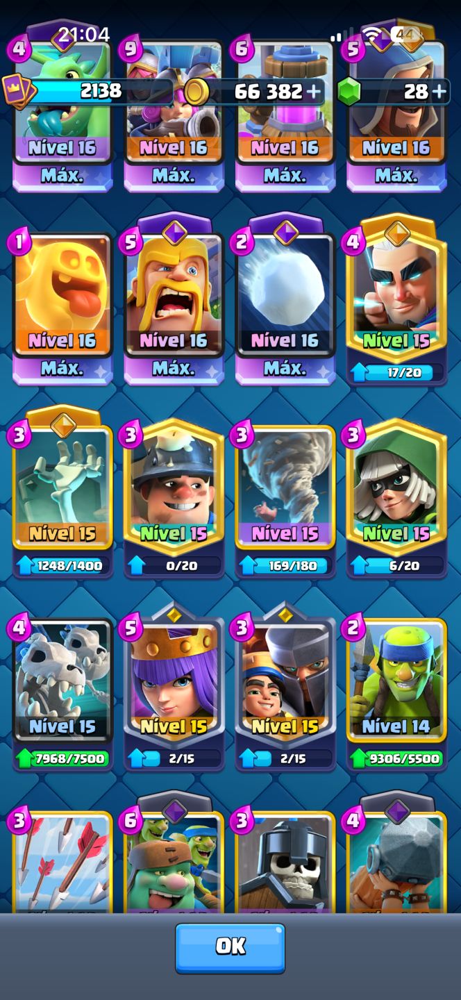 CONTA CLASH ROYALE! 14k+ já foi maior campeão. Cartas níveis top tier