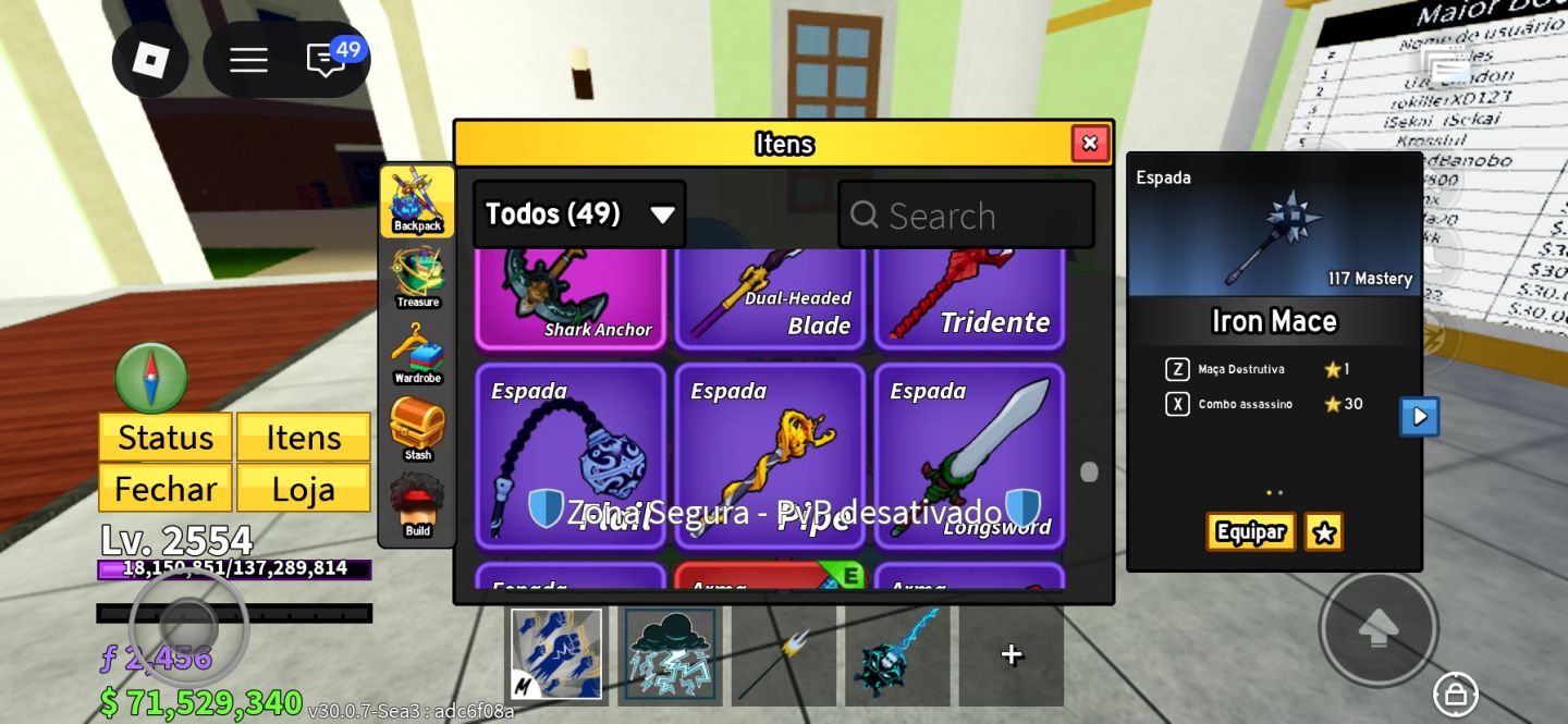 Conta blox fruits, Skin yoru v3 e varios itens raros