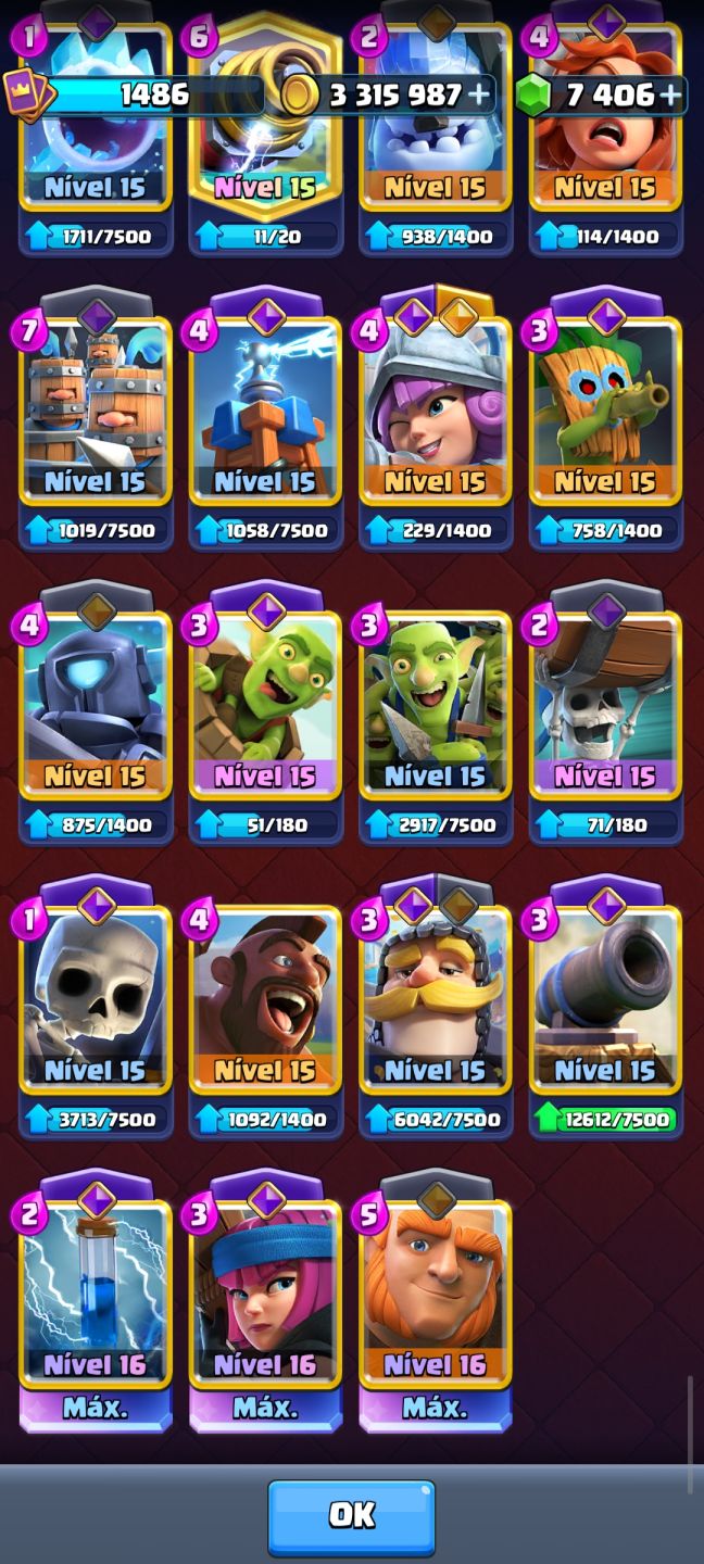 Conta Clash Royale(+9anos) +14k Troféus - 3,3 milhões em ouro - 7,4k de gemas