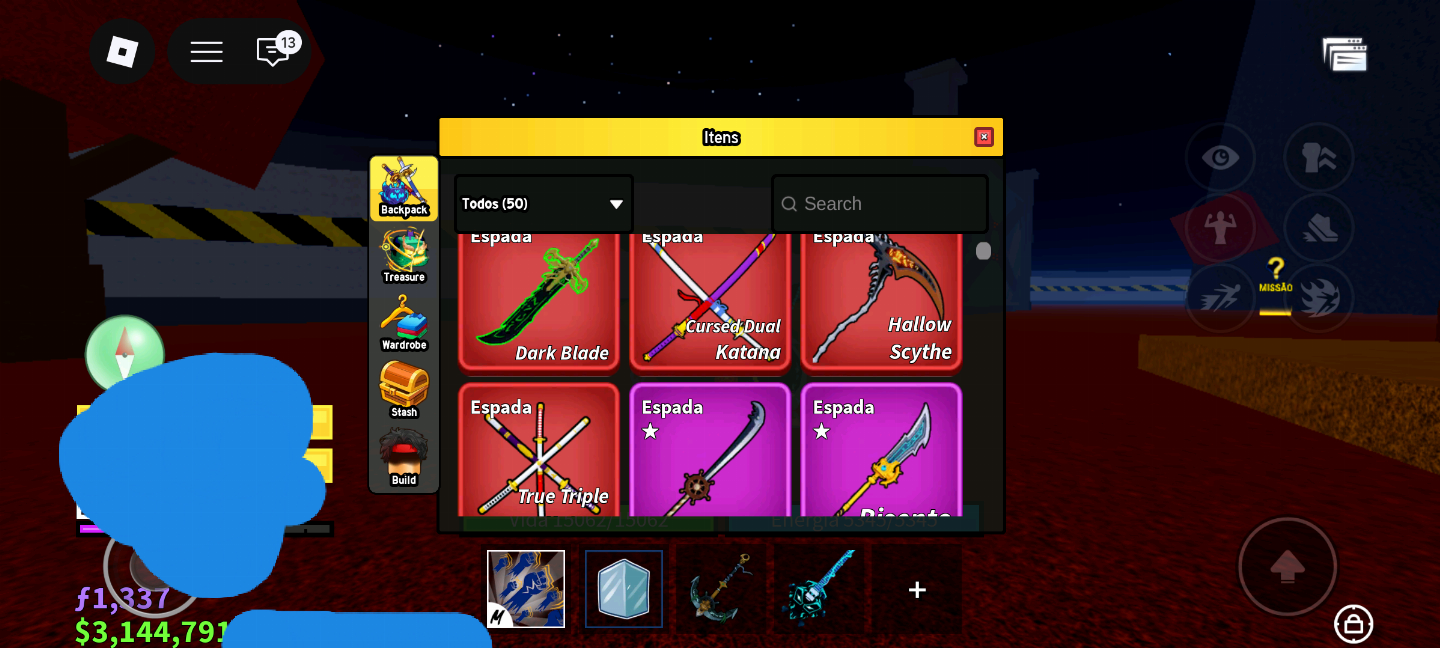 Conta Roblox com várias skins blox fruits