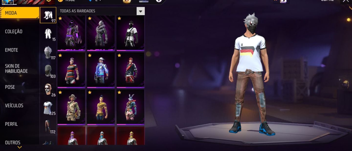 Conta de free fire com sombra roxa, aventureiro, coelhao e muita coisa antiga