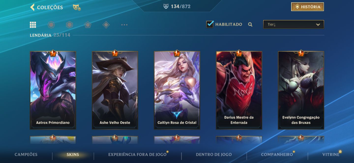 Conta 134 skins e 4 míticas